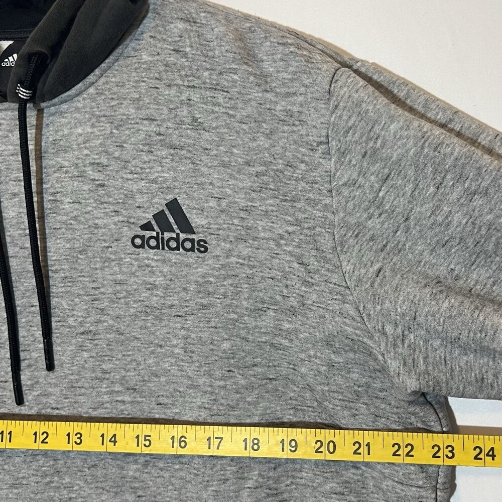 Adidas Mens Size L Gray Black Sweatshirt Hoodie Kangaroo Pocket Logo Athleisure - Picture 4 of 14